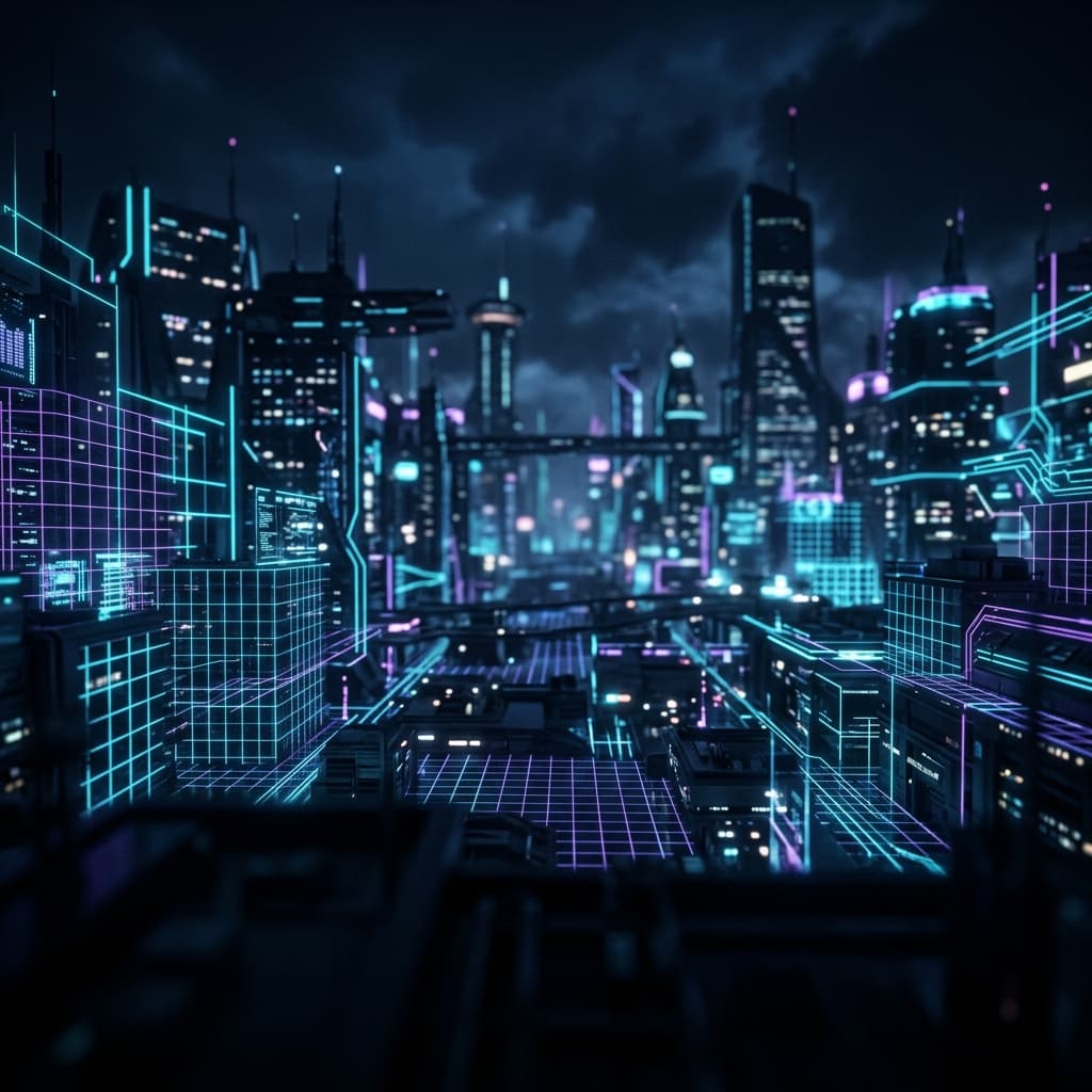 Cenário cyberpunk ilustrando tecnologia avançada